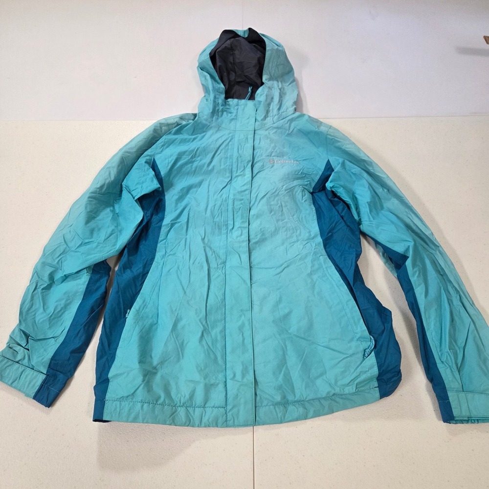 Columbia Omni-Tech Womens XS Rain Jacket Teal Blue Waterproof Hooded Shell
